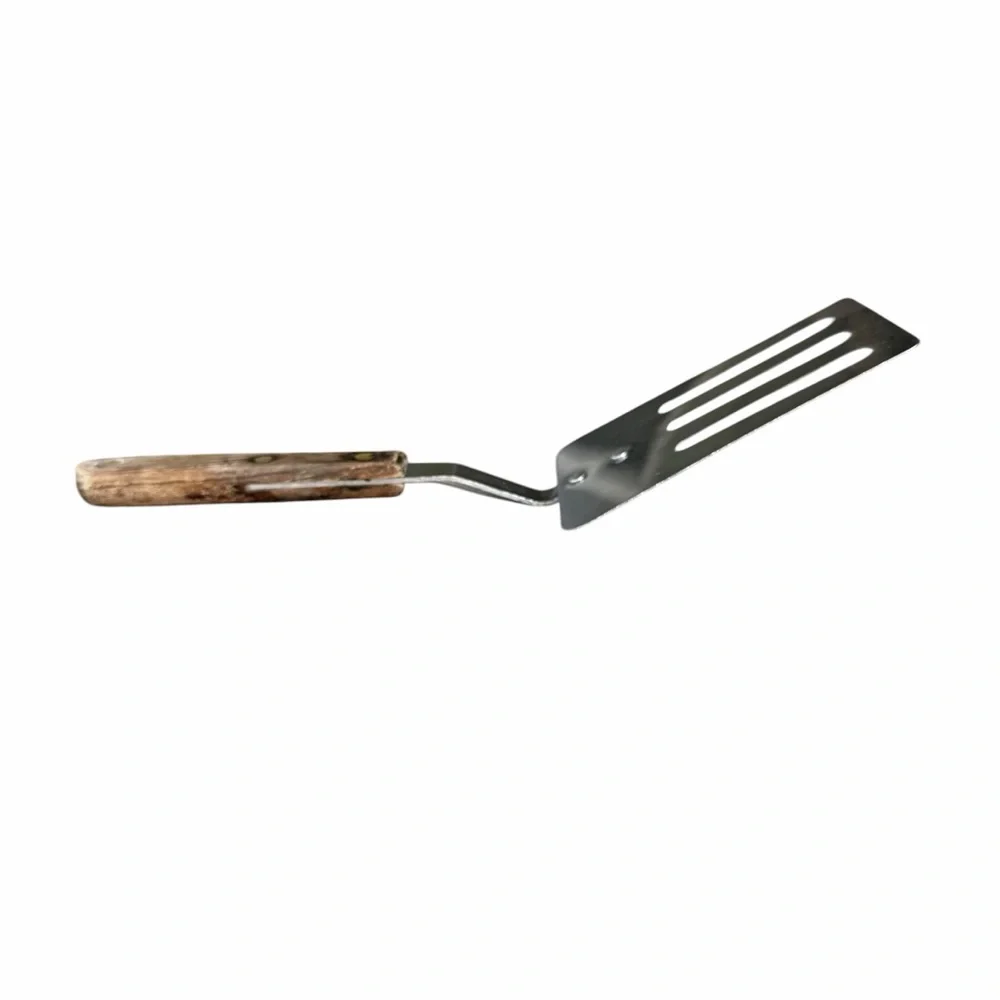 Vtg Robinson Knife Co Short Slotted Spatula Stainless Steel Wood Handle USA GUC